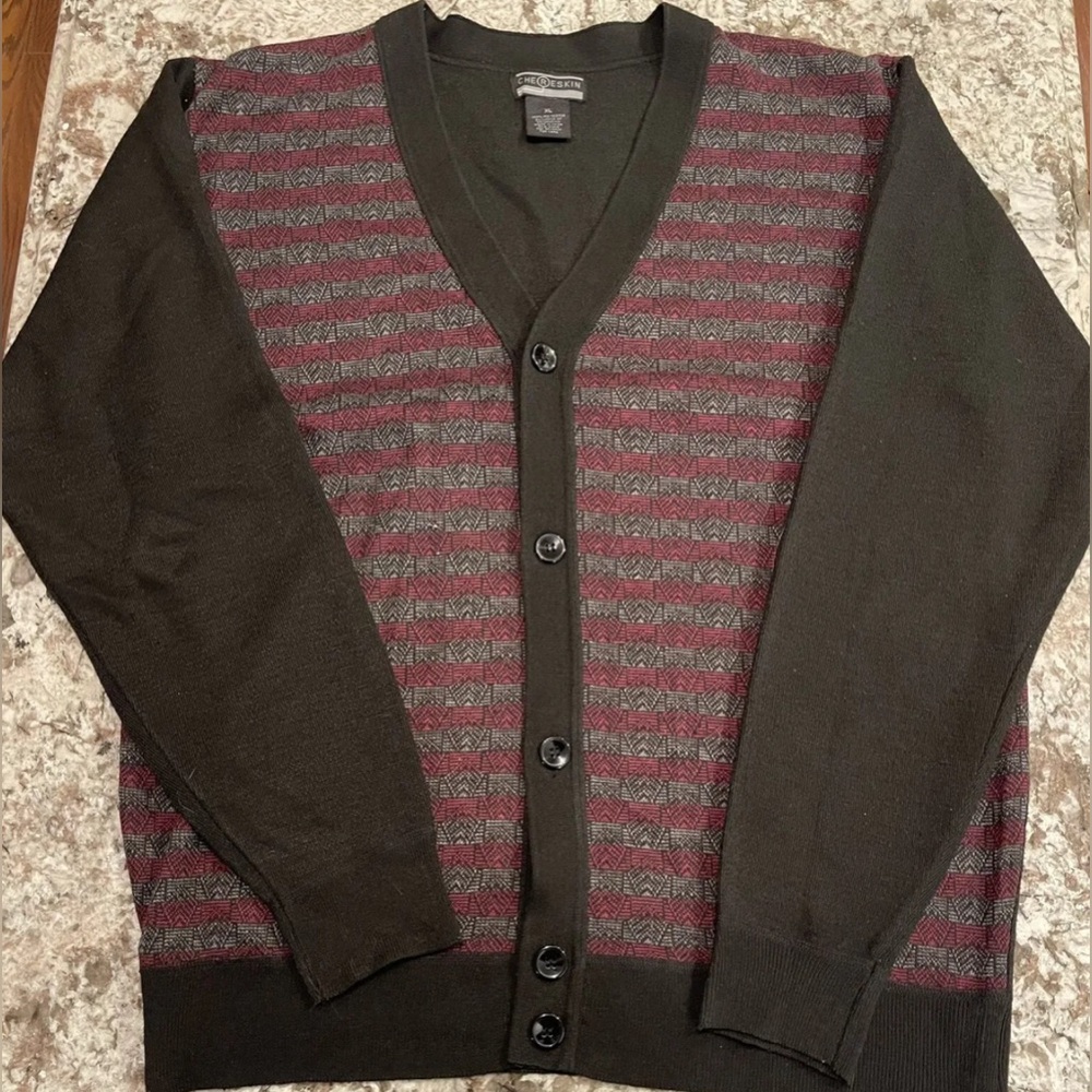 Vintage Chereskin Grey Striped Men’s Size XL Cardigan Sweater